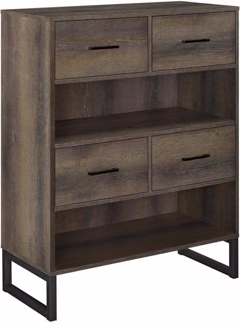 Candon Industrial Brown Wood Bookcase with Drawers and Shelves, Width: 102.6 cm