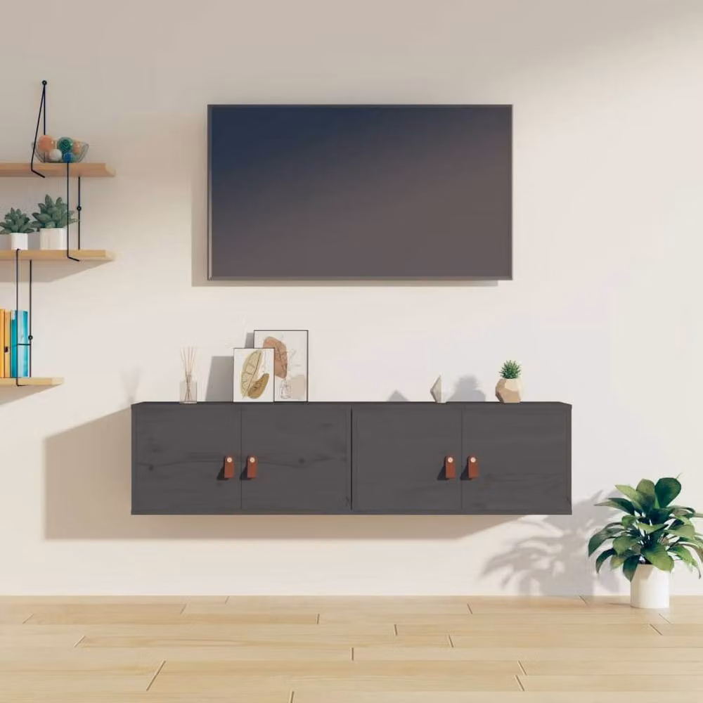 Berkfield Home Set of 2 Rustic Grey Solid Wood Pine Wall Cabinets, W: 60 cm, D: 30 cm, H: 30 cm – 2