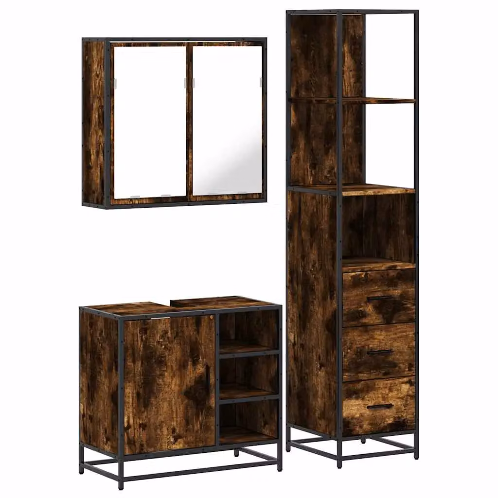 Berkfield Home 3 Piece Industrial Bathroom Furniture Set in Smoked Oak Brown – 2