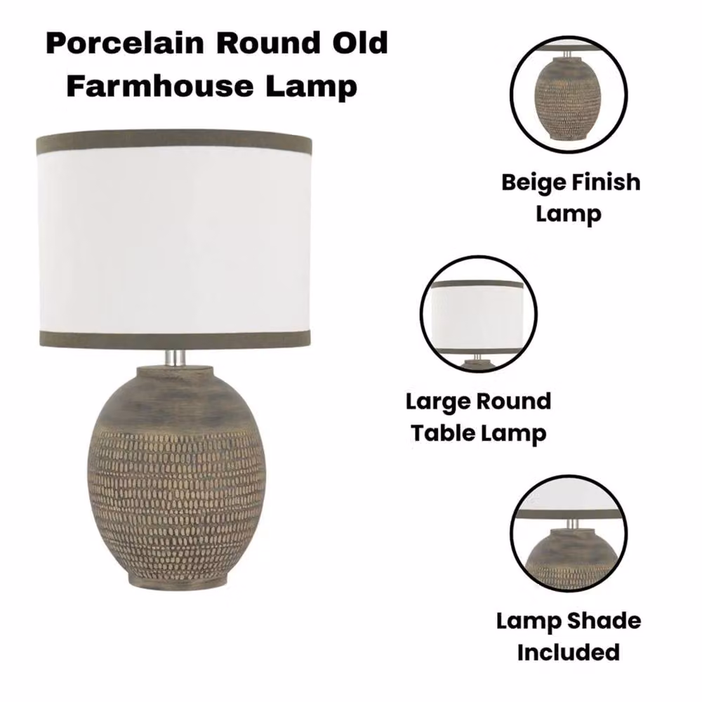 Nordara Rustic Round Ceramic Table Lamp in Beige – 2