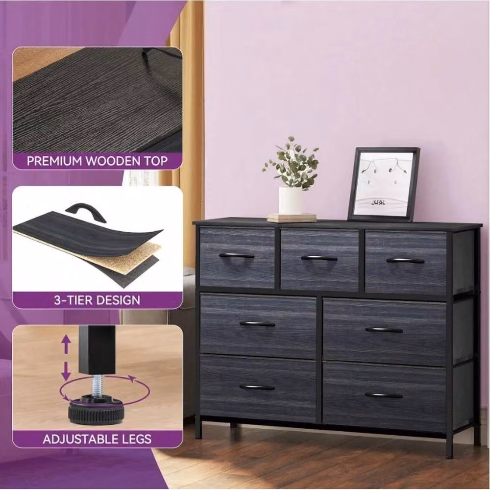 VOGREX Black 7 Drawer Fabric Storage Chest with Steel Frame – 3