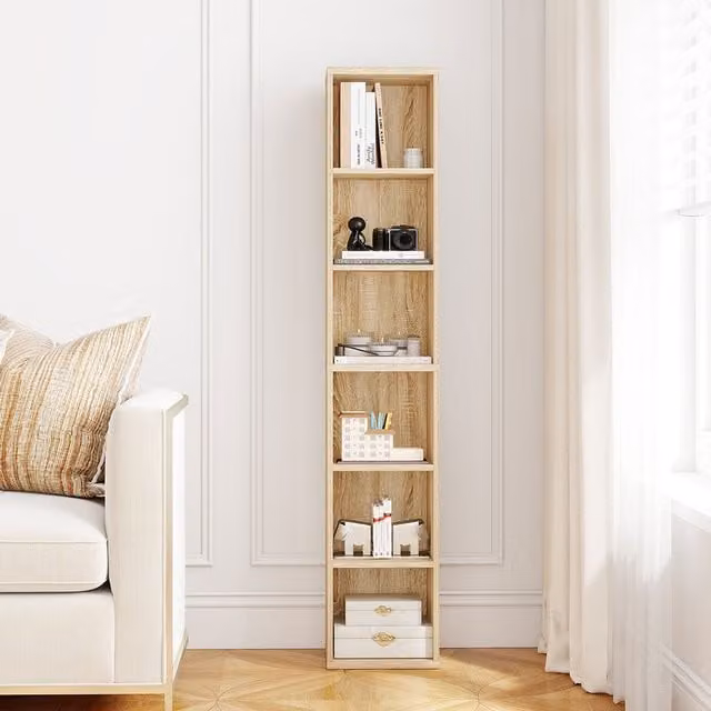 Levede 6 Tier Industrial Ladder Bookcase Display Shelving in Brown and White, H 158.5 x W 24.0 x D 24.0 cm