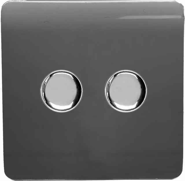 Trendi Modern Glossy Tactile 2 Gang 2 Way 120w LED Dimmer Switch in Charcoal Grey