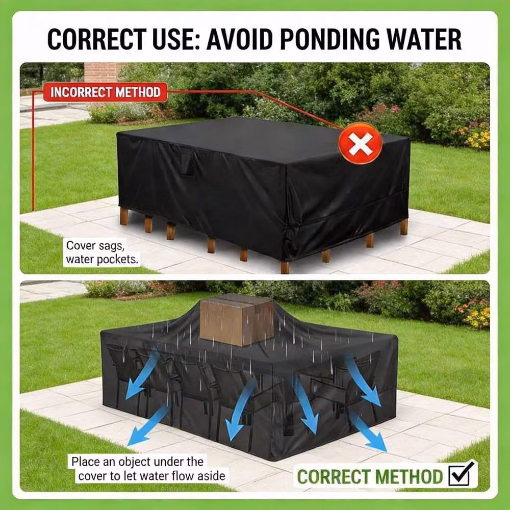 YnysTec Heavy Duty Waterproof Garden Patio Furniture Cover for Rattan Tables and Sofas, Black, W: 150 cm, D: 100 cm – 4