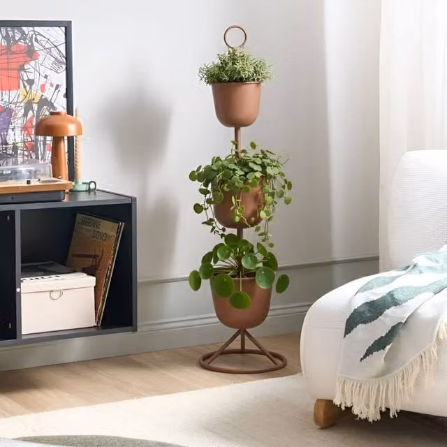 Wyld and Coco 3-Tier Brown Metal Plant Stand, W/D/H: 28 x 28 x 110 cm – 1
