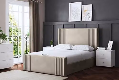 DS Living Elara Winged Ottoman Bed with Headboard in Beige, W: 180 cm, D: 200 cm, H: 190 cm – 1