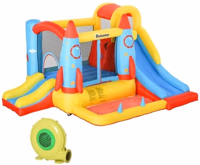 Chilli Seating Multicoloured Rocket Design Inflatable Bounce Castle with Slide