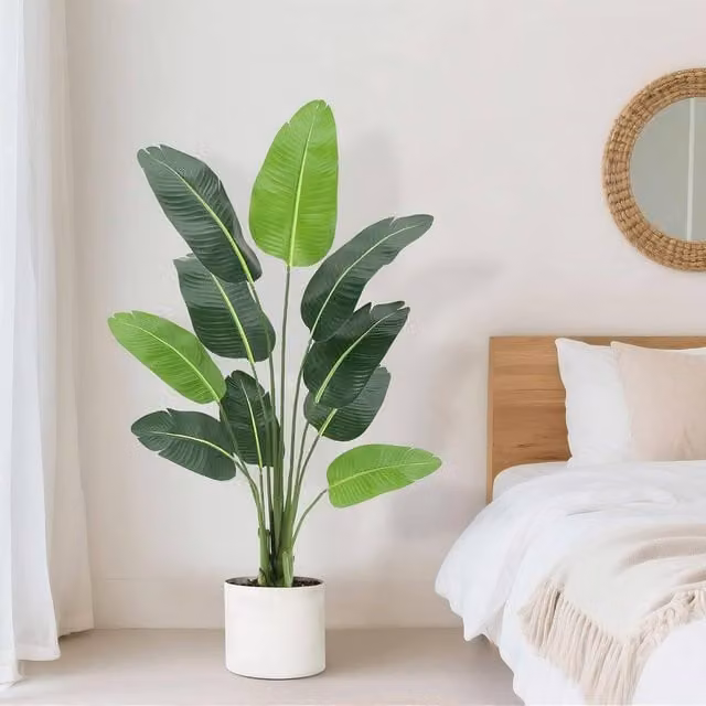 London Boutique Artificial Bird of Paradise Plant in Green and Black Pot, Height: 152.4 cm