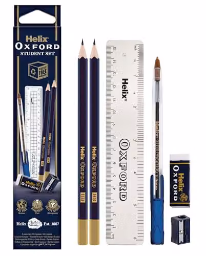 Helix Oxford Student Stationery Set in Blue with Ruler, Eraser, Pencil Sharpener, Pencils and Ballpoint Pen – 2