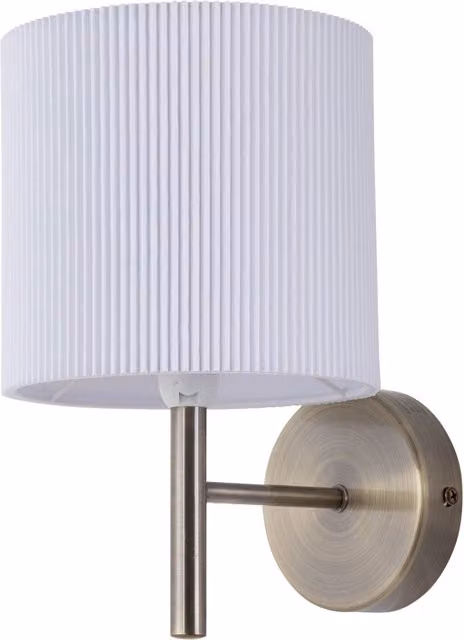 First Choice Lighting Brea Antique Brass Wall Light with White Fabric Shade in Bronze – 1