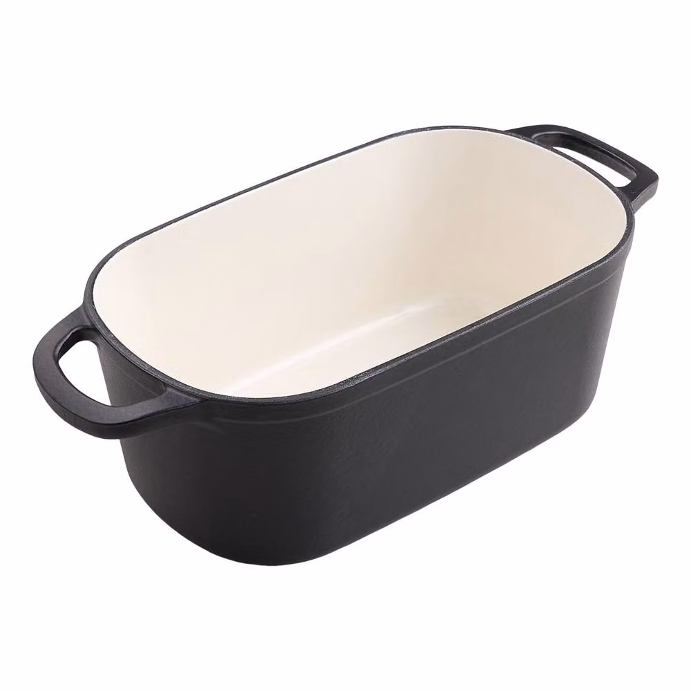 Living and Home 2-Piece Enamelled Cast Iron Bread Loaf Pan and Frying Pan Set with Lid, Black – 3