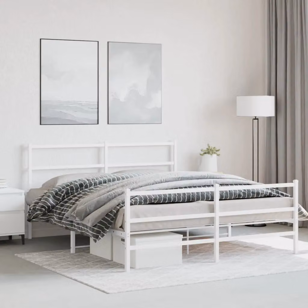 Berkfield Home Metal Bed Frame with Footboard, White, W/D/H: 150 x 200 cm – 3