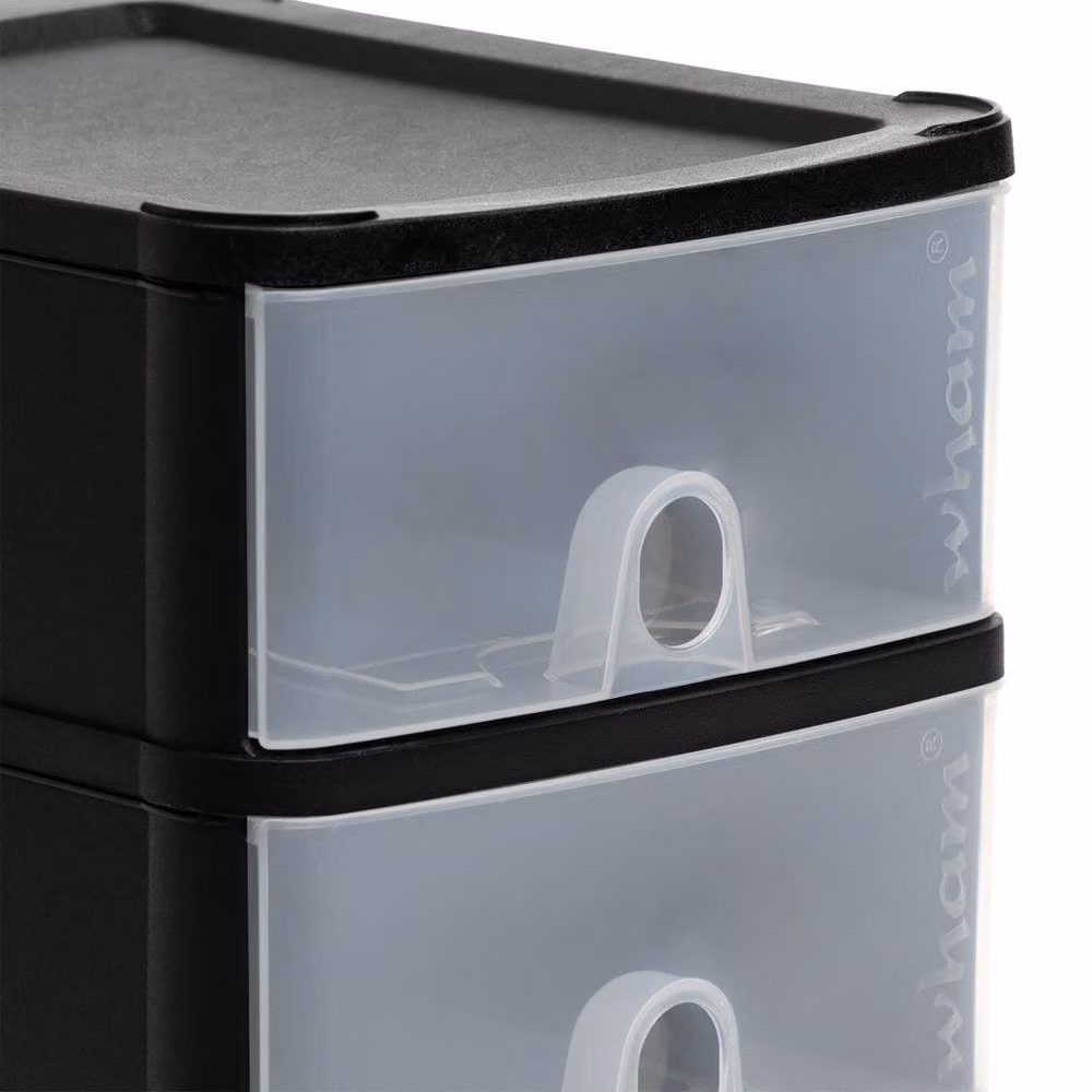 FORGEVIO 3-Tier Clear Drawer Storage Tower Desktop Stationery Organiser in Black and Transparent, W/D/H: 24.5 x 29.0 x 20.0 cm – 3