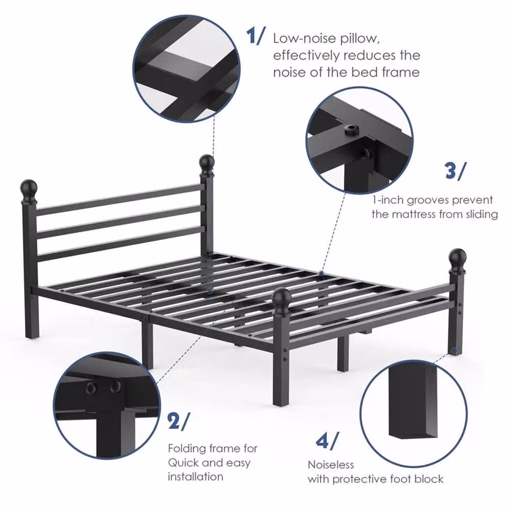Nordara Heavy Duty Metal King Size Bed Frame with Headboard and Footboard in Black, W/D/H: 180 x 200 cm – 2