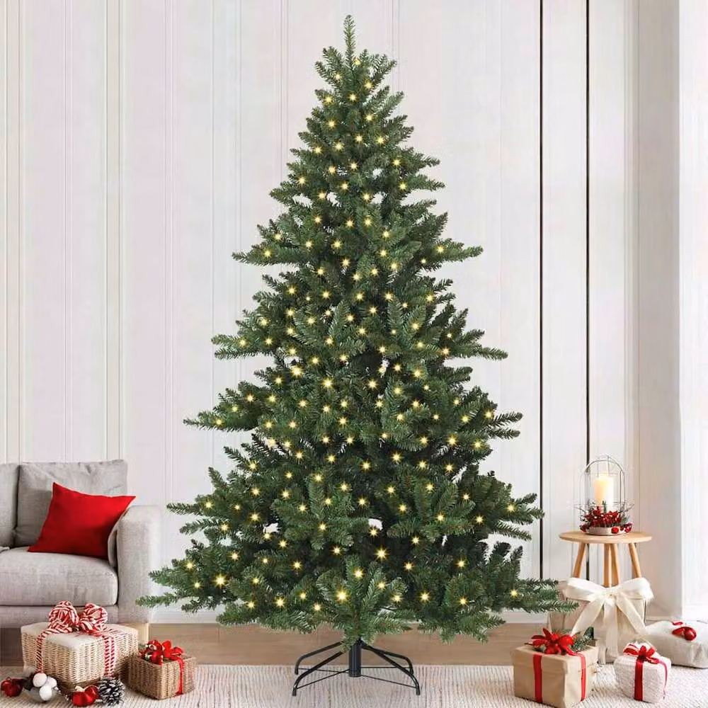 Berkfield Home Elegant Green Artificial Hinged PVC Christmas Tree with 300 Warm White LEDs, Height: 240 cm – 2