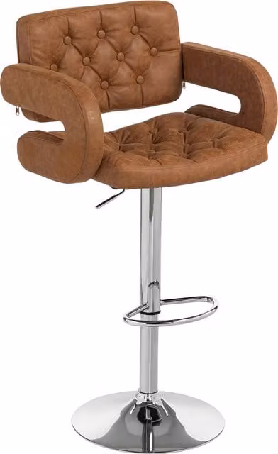HOMCOM Brown PU Leather Upholstered Swivel Bar Stool with Armrests and Footrest, Height Adjustable – 1