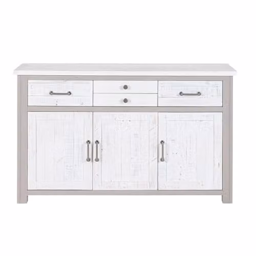 Baumhaus Greystone Industrial Sideboard with 3 Doors and 4 Drawers in Grey Lacquered Wood and Metal, W/D/H: 131 x 40 x 80 cm – 1