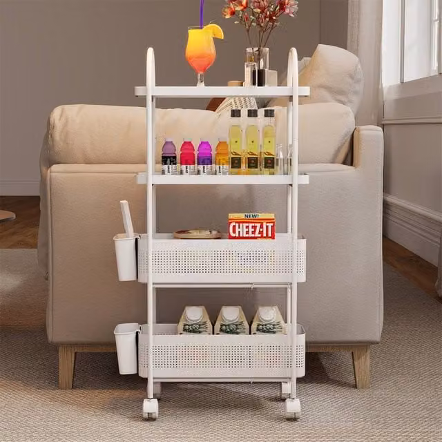Levede 4 Tier Kitchen Trolley Cart with Pull Out Storage Bins in White – 1