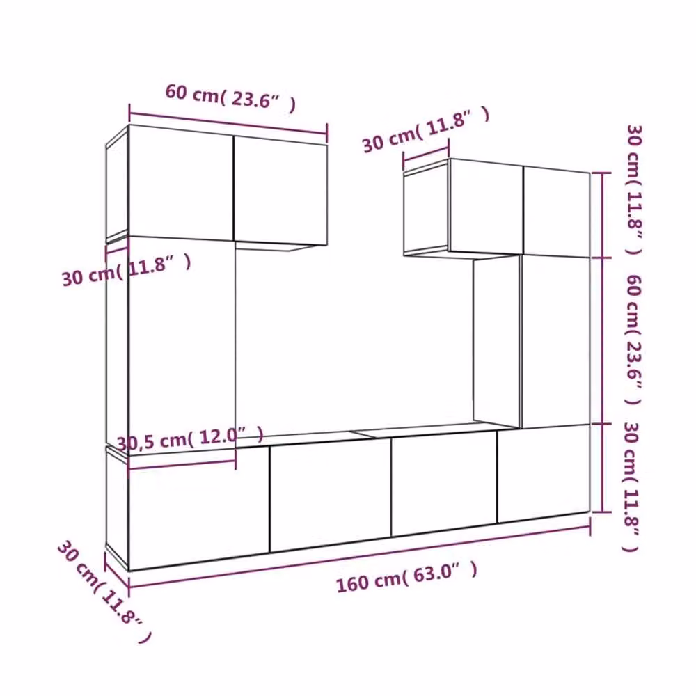 Berkfield Home 6 Piece Classic Wall Mounted TV Cabinet Set in Matt Concrete Grey – 2