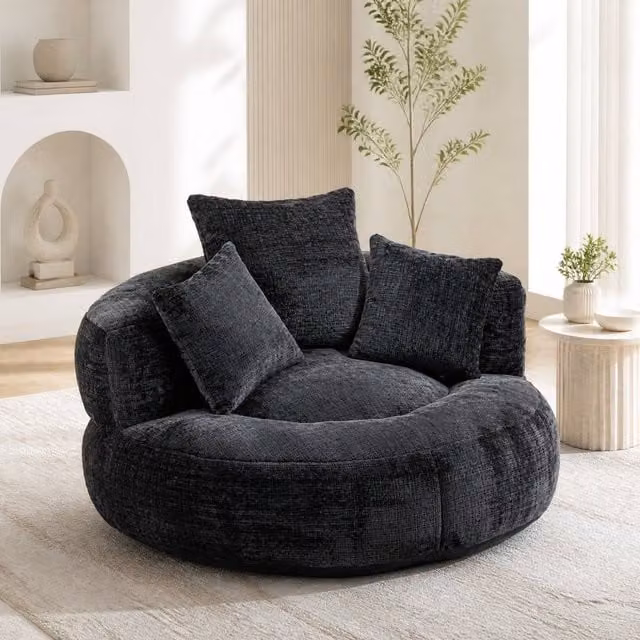 STILVORA Black Chenille High Back Bean Bag Chair