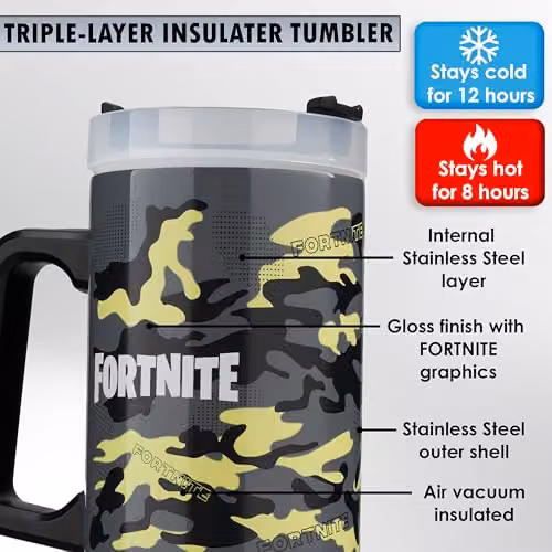 Get Trend Fortnite Insulated Stainless Steel Tumbler with Straw and Handle, 920ml, Multicolour – 4