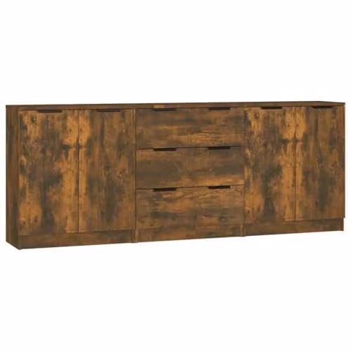 vidaXL 3 Piece Sideboard Set in Smoked Oak Brown Engineered Wood