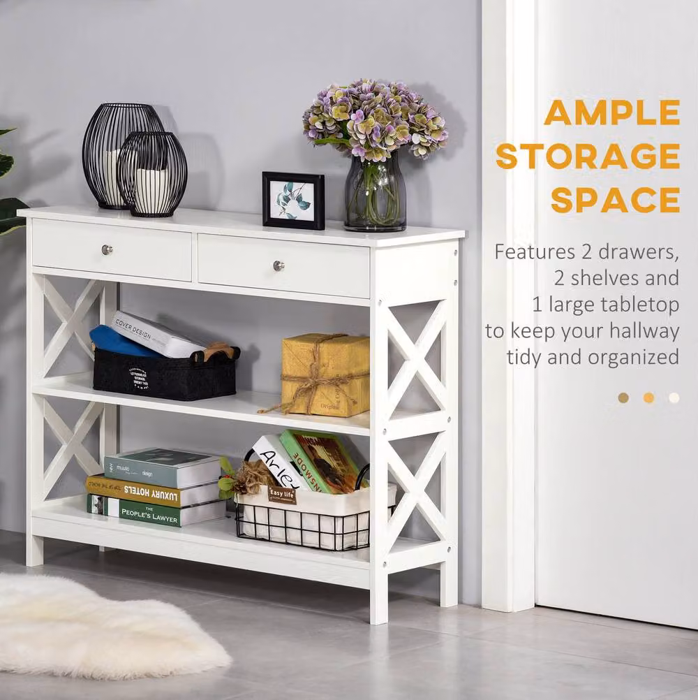 STILVORA Modern White Table with 2 Drawers and Shelves – 3