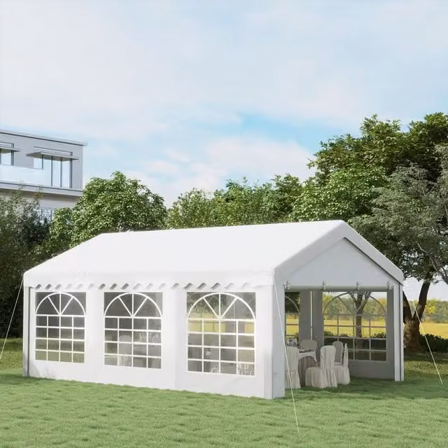 OUTSUNNY Garden Gazebo Marquee Party Wedding Tent in White, W/D/H: 600 x 400 x 280 cm
