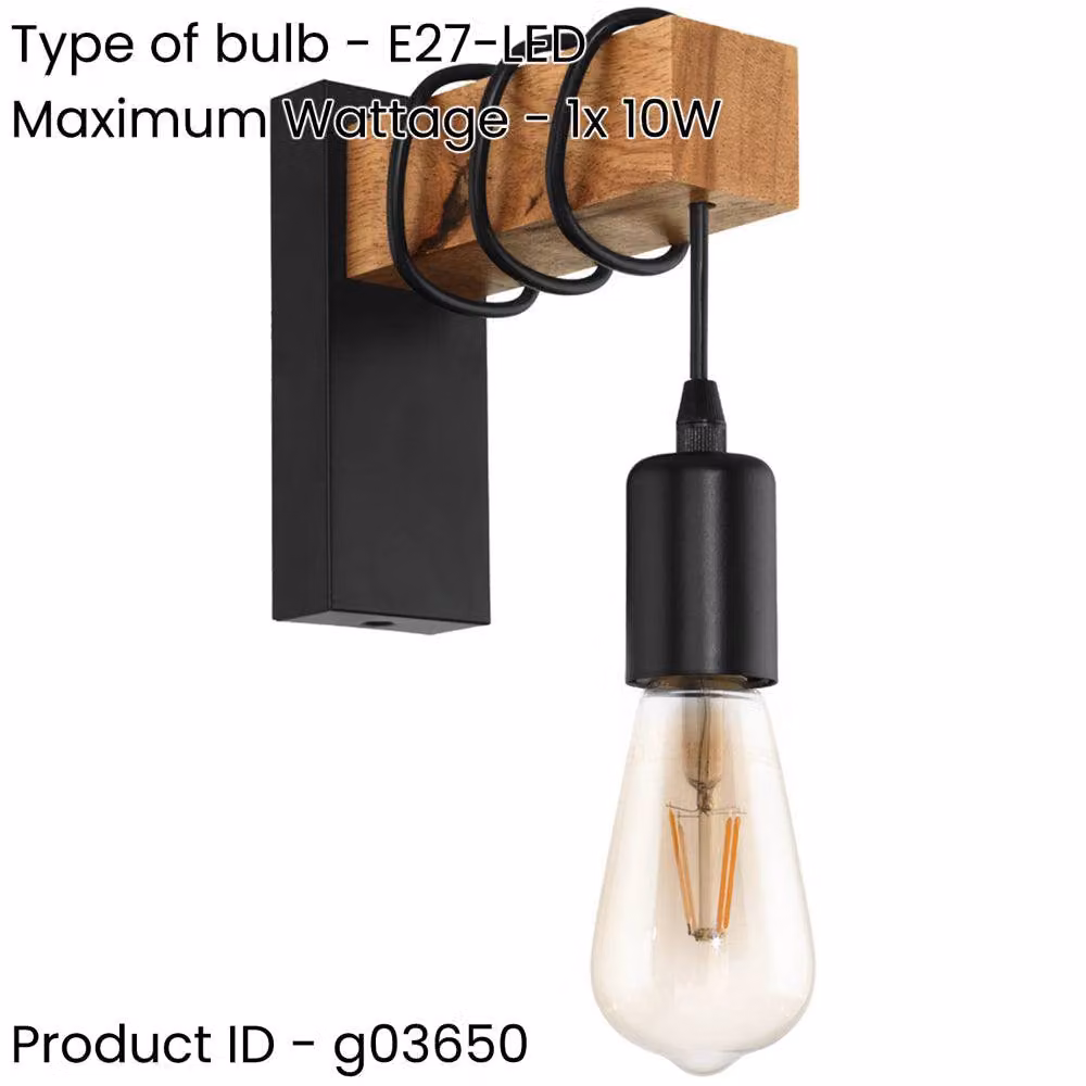 Loops 2 Pack Modern LED Wall Lights in Black and Brown with Wood and Glass Details – 2