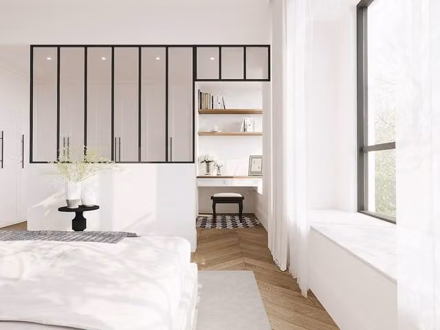Vente-unique Studio-Style Glass Panel in Powder Coated Aluminium, Black, W: 180 cm, H: 130 cm