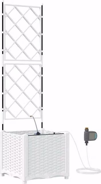 Berkfield Home White Garden Planter Tub with Water Irrigation System W/D/H: 40 x 40 x 142 cm – 1