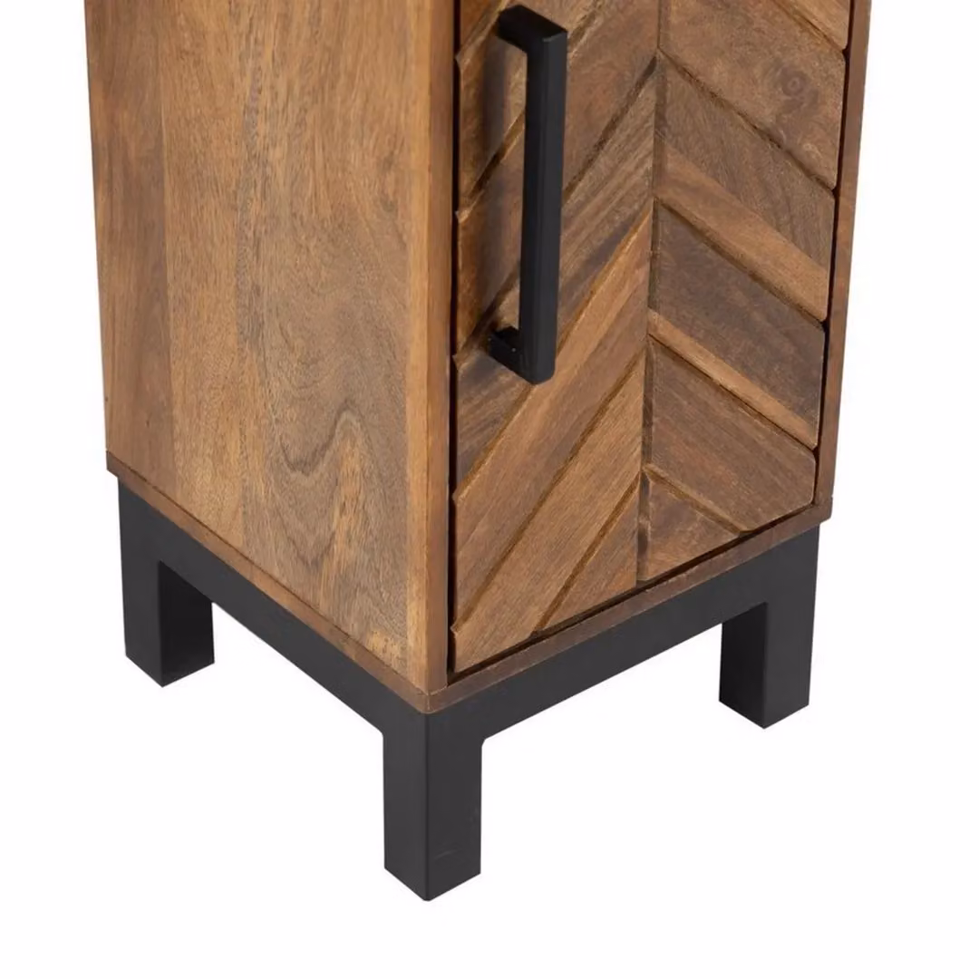 Jaipur Furniture Ltd Parquet 1 Door 2 Drawer Cabinet in Brown Mango Wood and Iron, W: 30 cm, D: 30 cm, H: 110 cm – 3