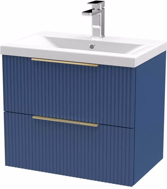 Balterley Fluted Front Wall Hung 2 Drawer Vanity Basin Unit, Satin Blue, Width: 60 cm