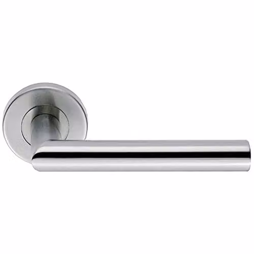 Loops Pair Mitred Round Bar Door Handles with Ringed Design in Brushed Silver Stainless Steel