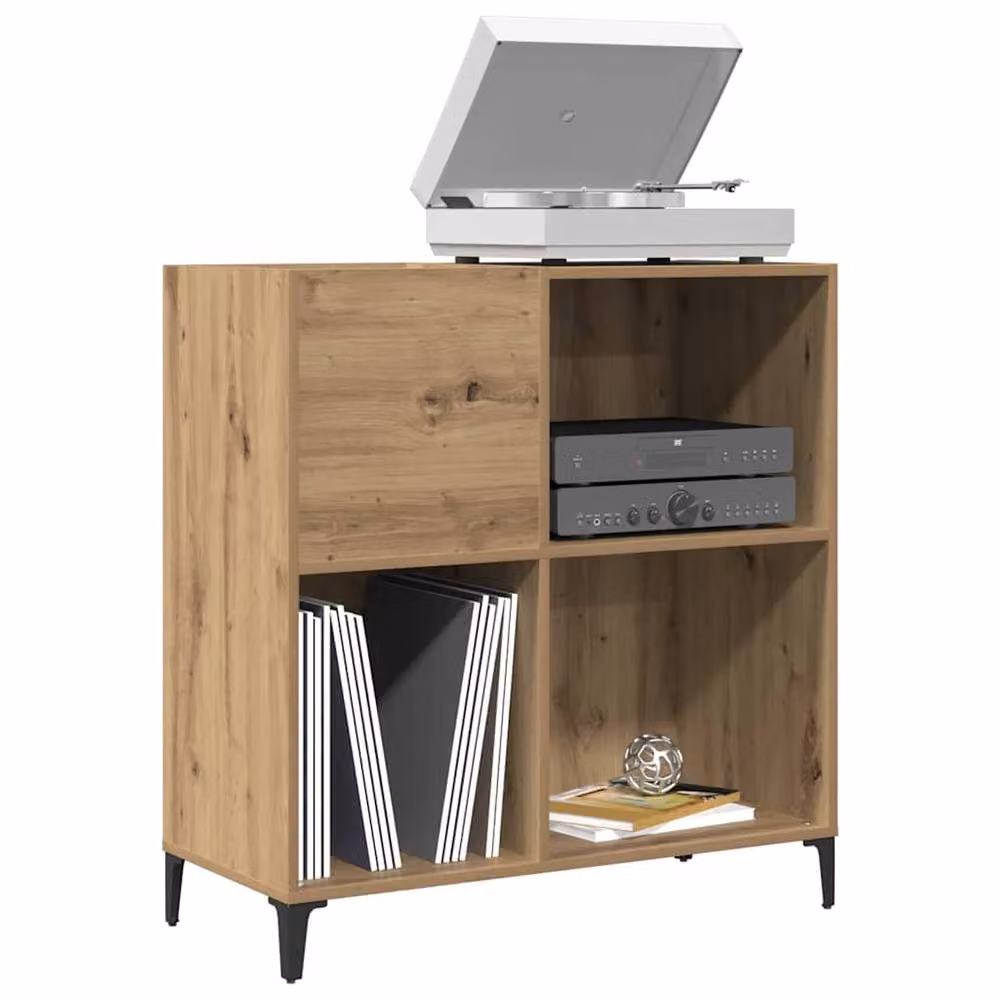 Berkfield Home Artisan Oak Record Cabinet in Brown, W: 84.5 cm, D: 38 cm, H: 89 cm – 2
