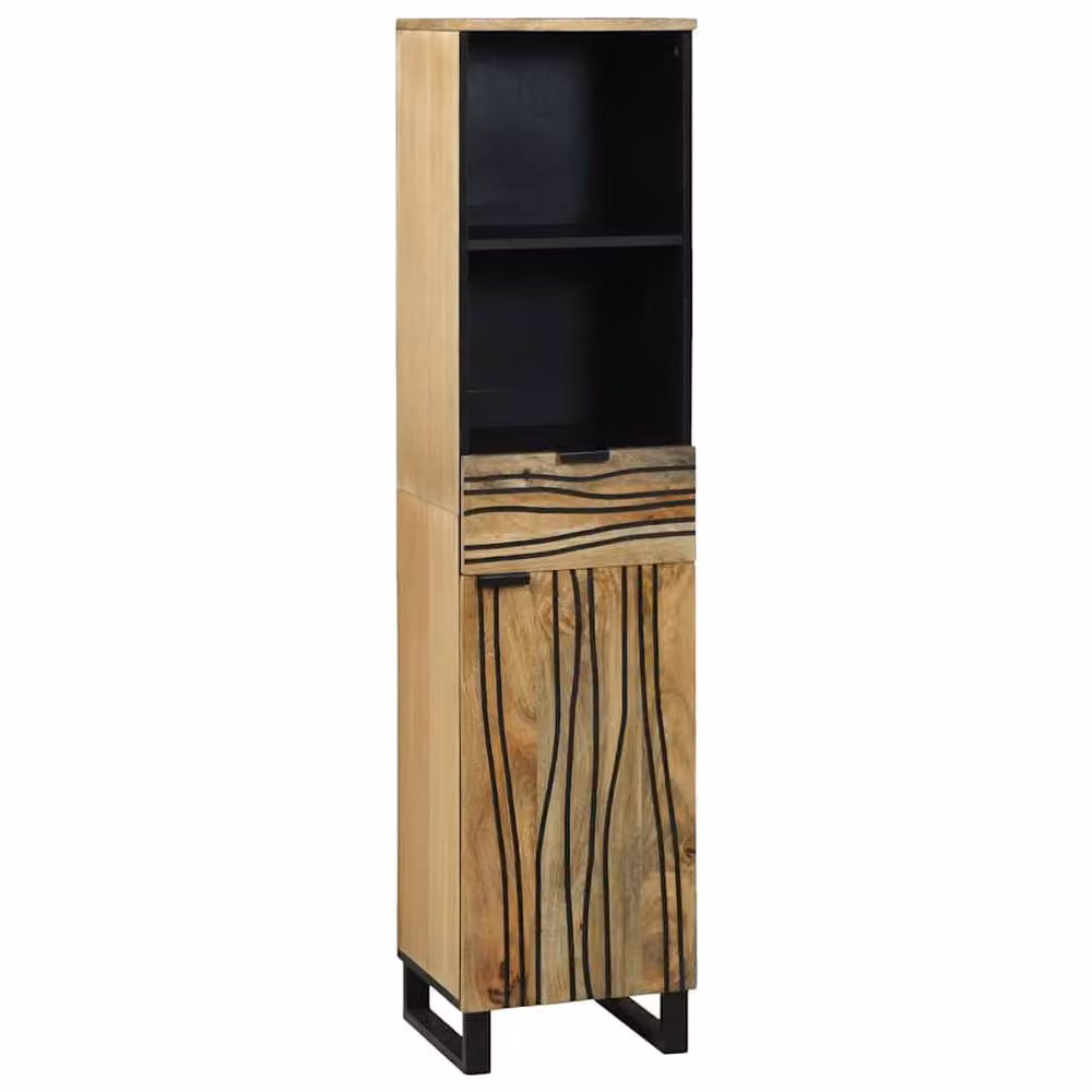 Berkfield Home Modern Beige Solid Mango Wood Bathroom Cabinet, W/D/H: 38 x 33.5 x 160 cm – 2