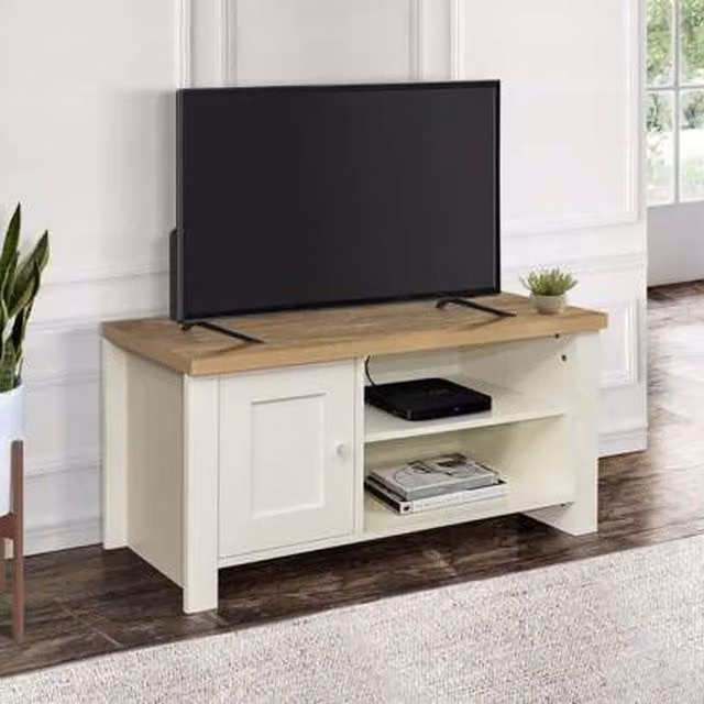 Birlea Classic Small Wood TV Unit in Oak, Beige and White
