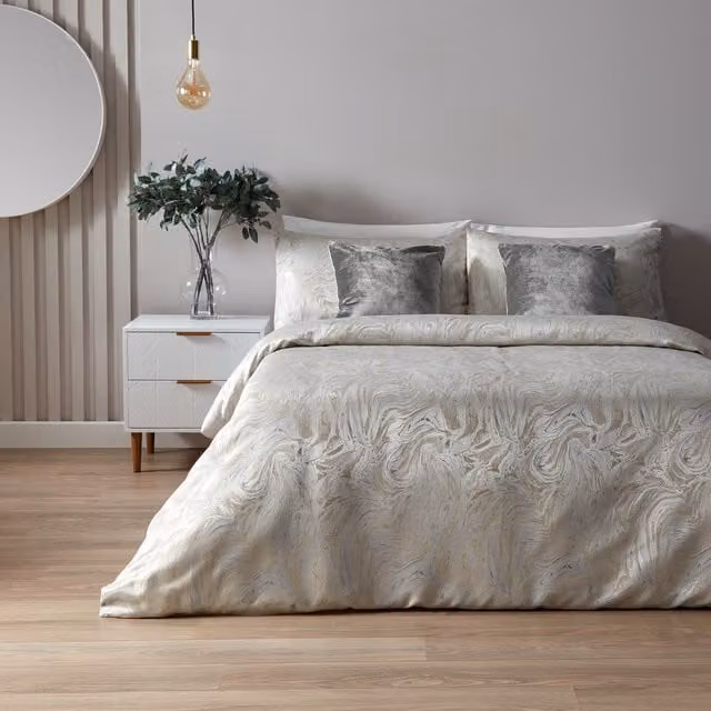 Make it a Home Reversible Swirling Jacquard Duvet Cover Set in Green, Yellow and Beige, W: 200 cm x D: 200 cm