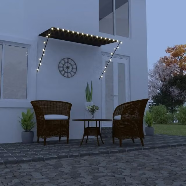 Berkfield Home Retractable Manual Awning with LED, Anthracite and Black, W/D/H: 250 x 150 cm – 1