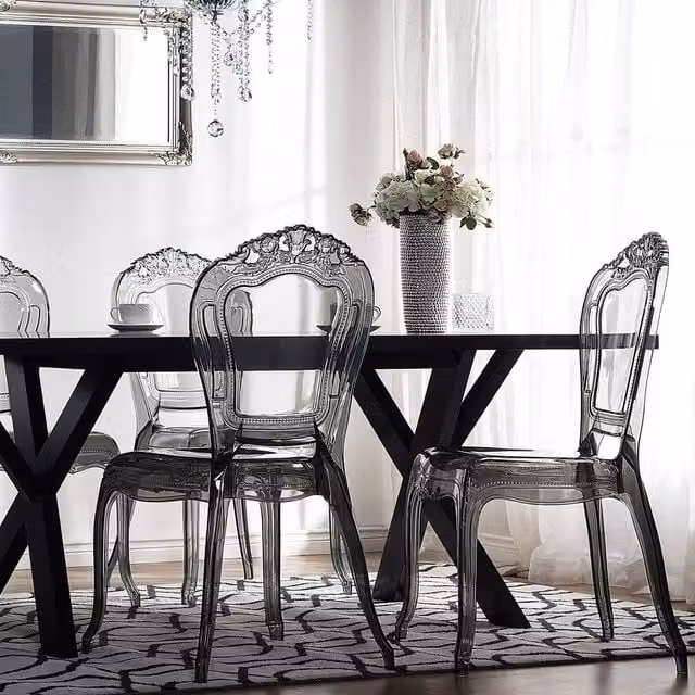 Wyld and Coco Acryluxe Vintage-Style Transparent Black Dining Chairs with Armrests, Set of 2