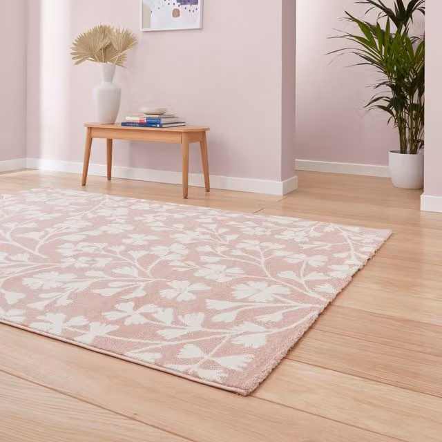 Catherine Lansfield Grace Floral Rectangular Rug in Pink and Red