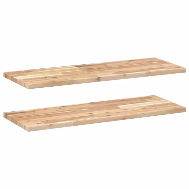 Berkfield Home Set of 2 Floating Shelves in Brown Untreated Solid Acacia Wood, W/D/H: 100 x 30 x 2 cm