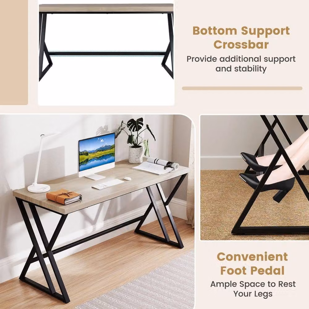 FORGEVIO Industrial Computer Desk in Black and Brown with Wood and Metal Finish – 3
