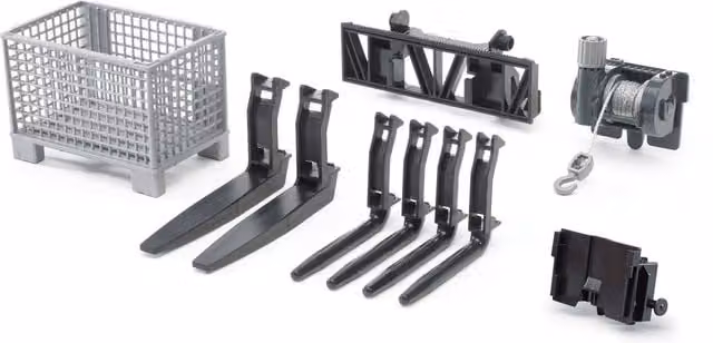 Bruder Pallet, Winch and Forks Accessory Set in Brown and Grey