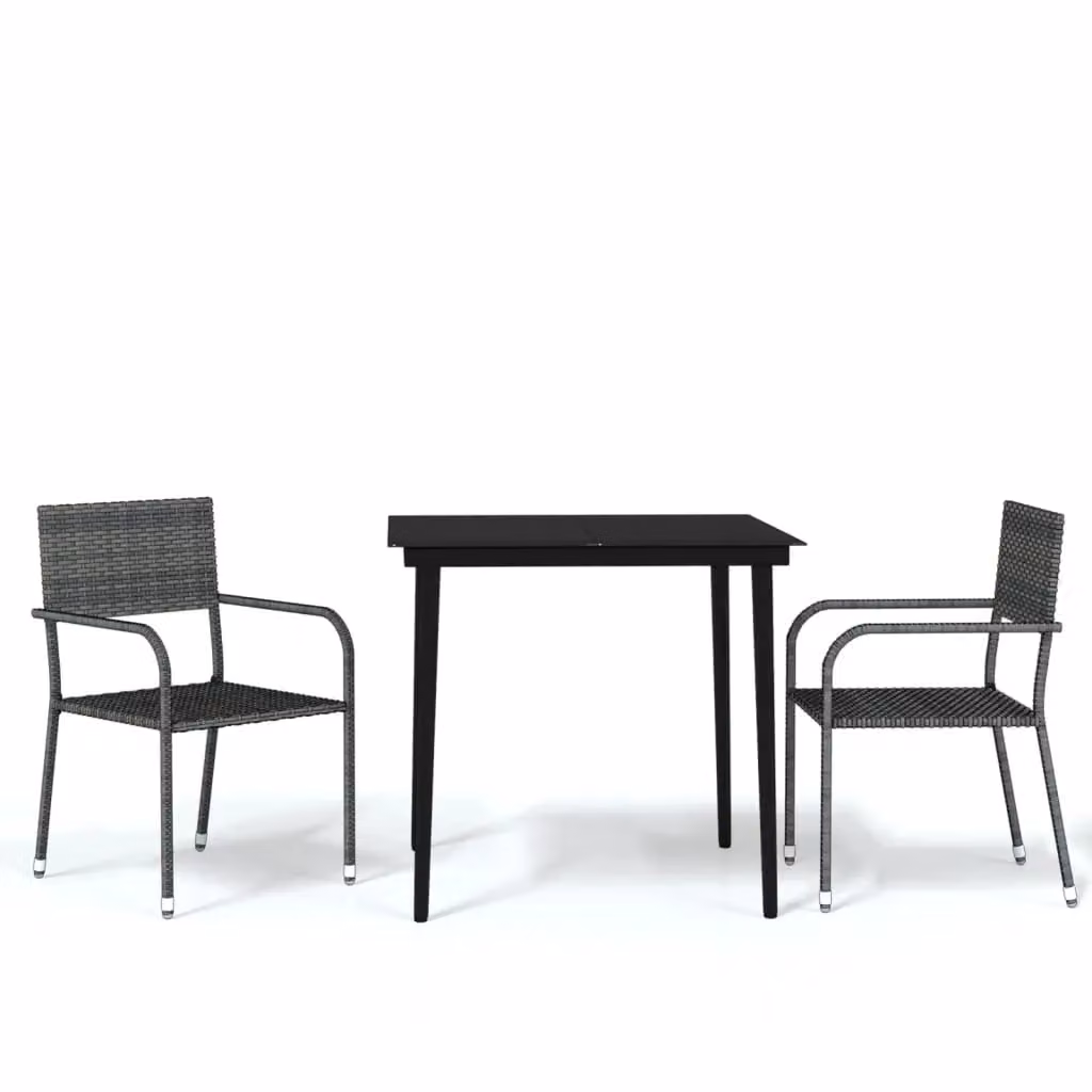Berkfield Home 3 Piece Grey Modern Garden Dining Set with Glass Top Rectangular Table and Chairs – 2