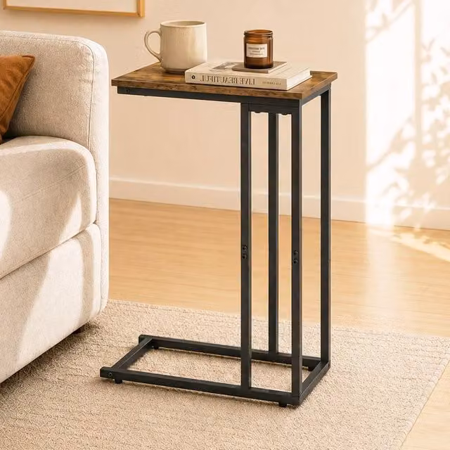 Levede C Shape Side Table in Brown Burnt Finish – 1