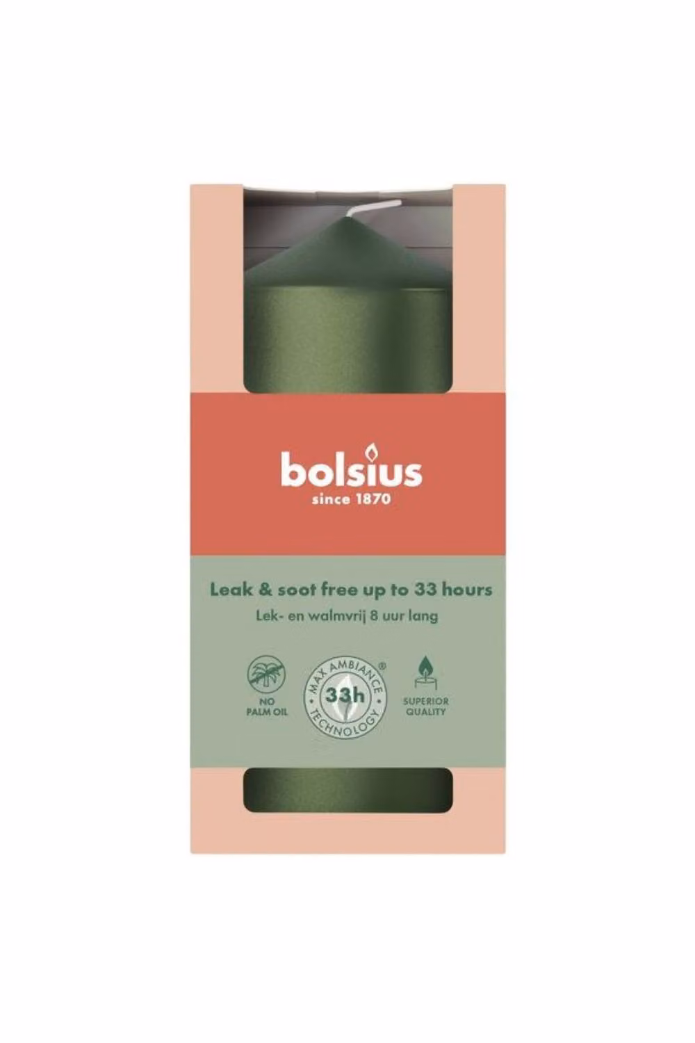 Bolsius Metallic Green Pillar Candle 2 Pack, H 12 cm x W 5.8 cm – 2
