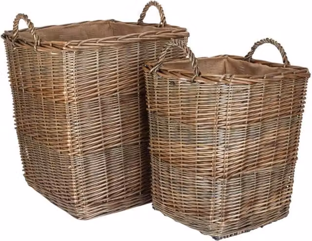 Red Hamper Set of 2 Tall Square Wicker Log Baskets with Hessian Lining in Brown and Red – 1