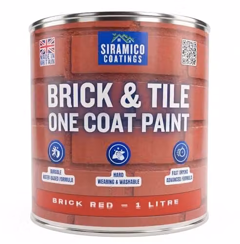 SIRAMICO COATINGS Red Brick and Tile Paint, 1 l, Matt Finish, Water-Based Dispersion for Interior and Exterior Brick, Tile, Concrete and Stone Surfaces