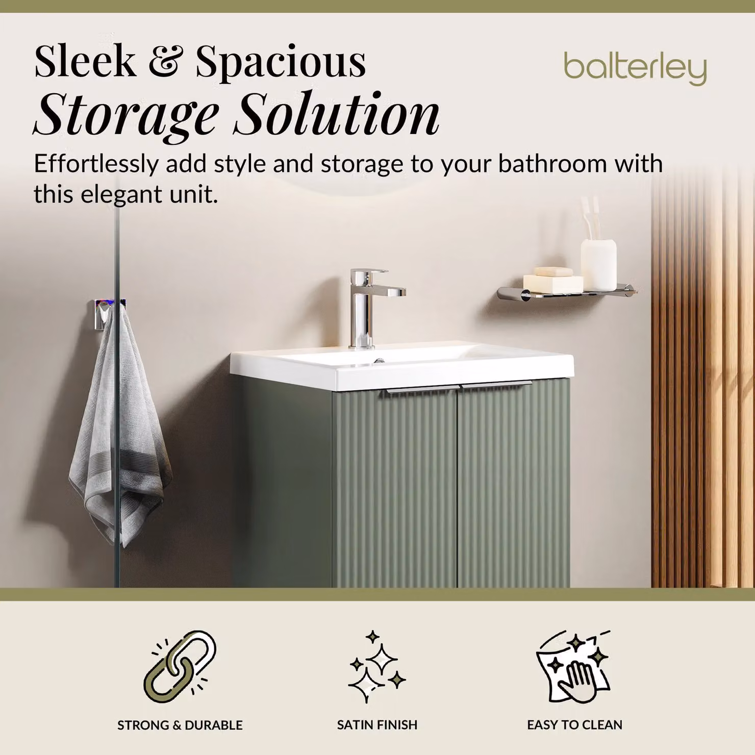 Balterley Fluted Front Floor Standing 2 Door Vanity Basin Unit in Satin Green – 2